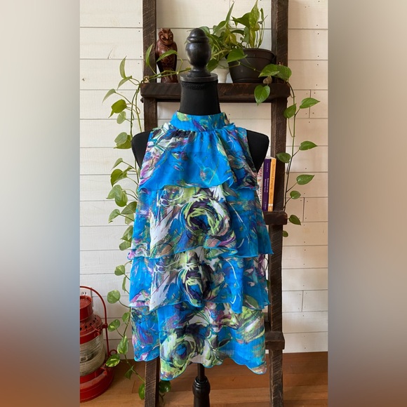 NY Collection: Blue Tiered Ruffle Top - Picture 7 of 16